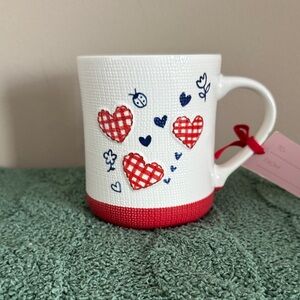 Petal & Pearl Valentine Mug Textured Red White & Blue So Pretty! NEW!